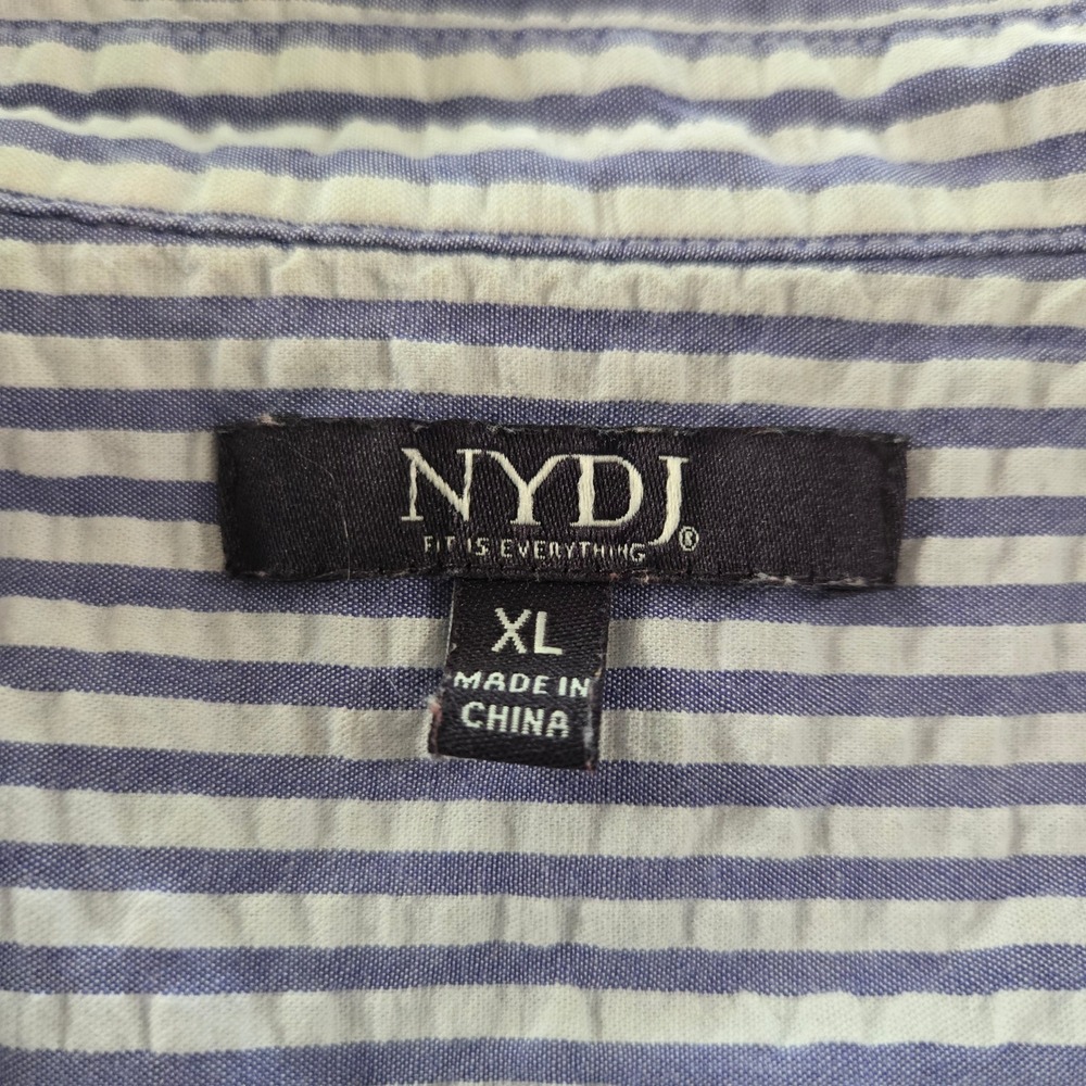 NYDJ Blouse Womens XL Blue White Striped Seersucker Henley Roll Tab Shirt Top - Picture 4 of 11